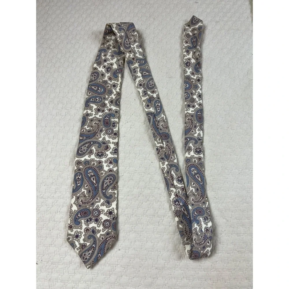 Serica Paisley Silk‎ Tie 1970s 1980s | Cream Brown Blue | 56